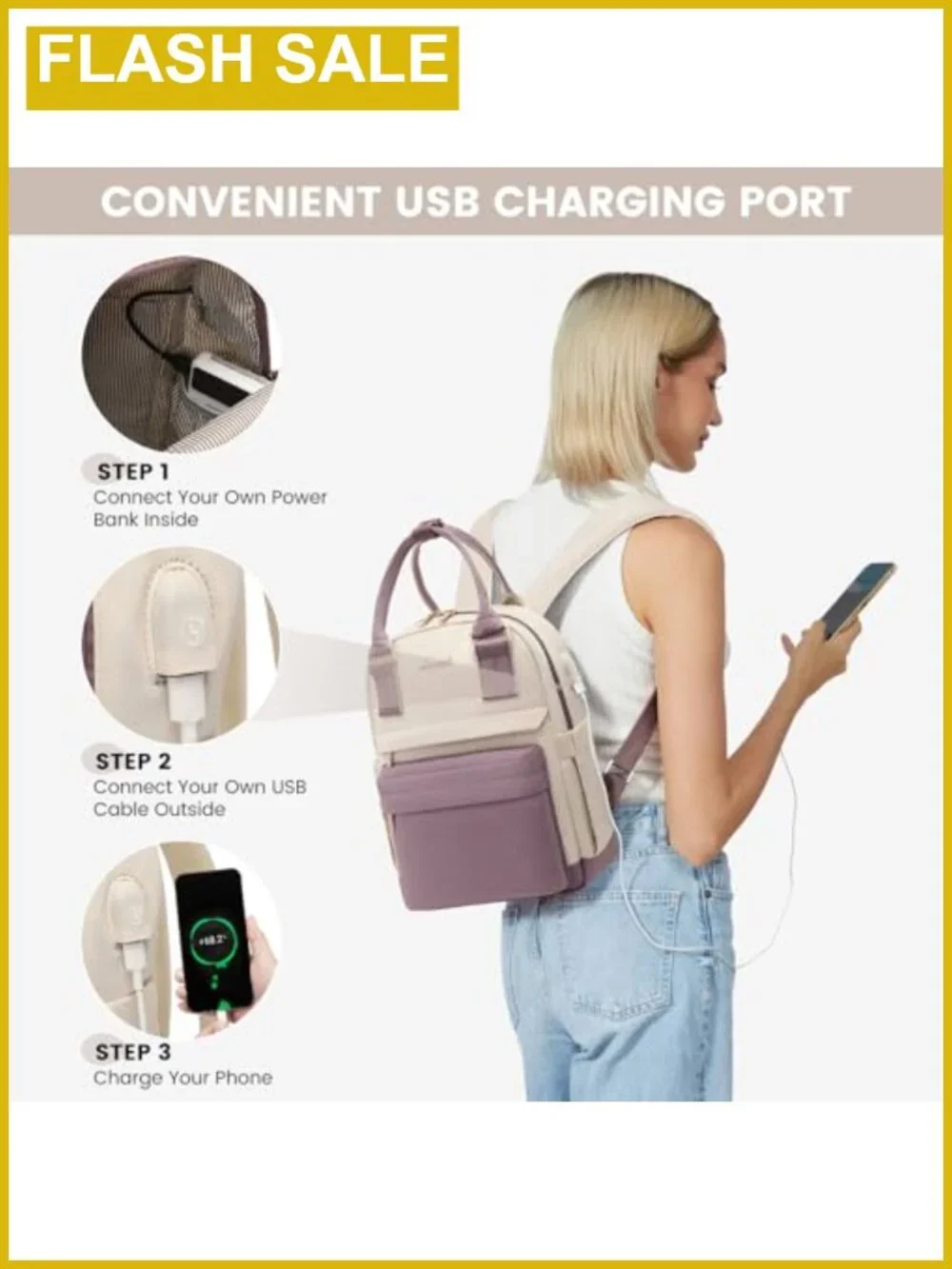 Mini Backpack for Women Waterproof Nylon Daypack with USB Port